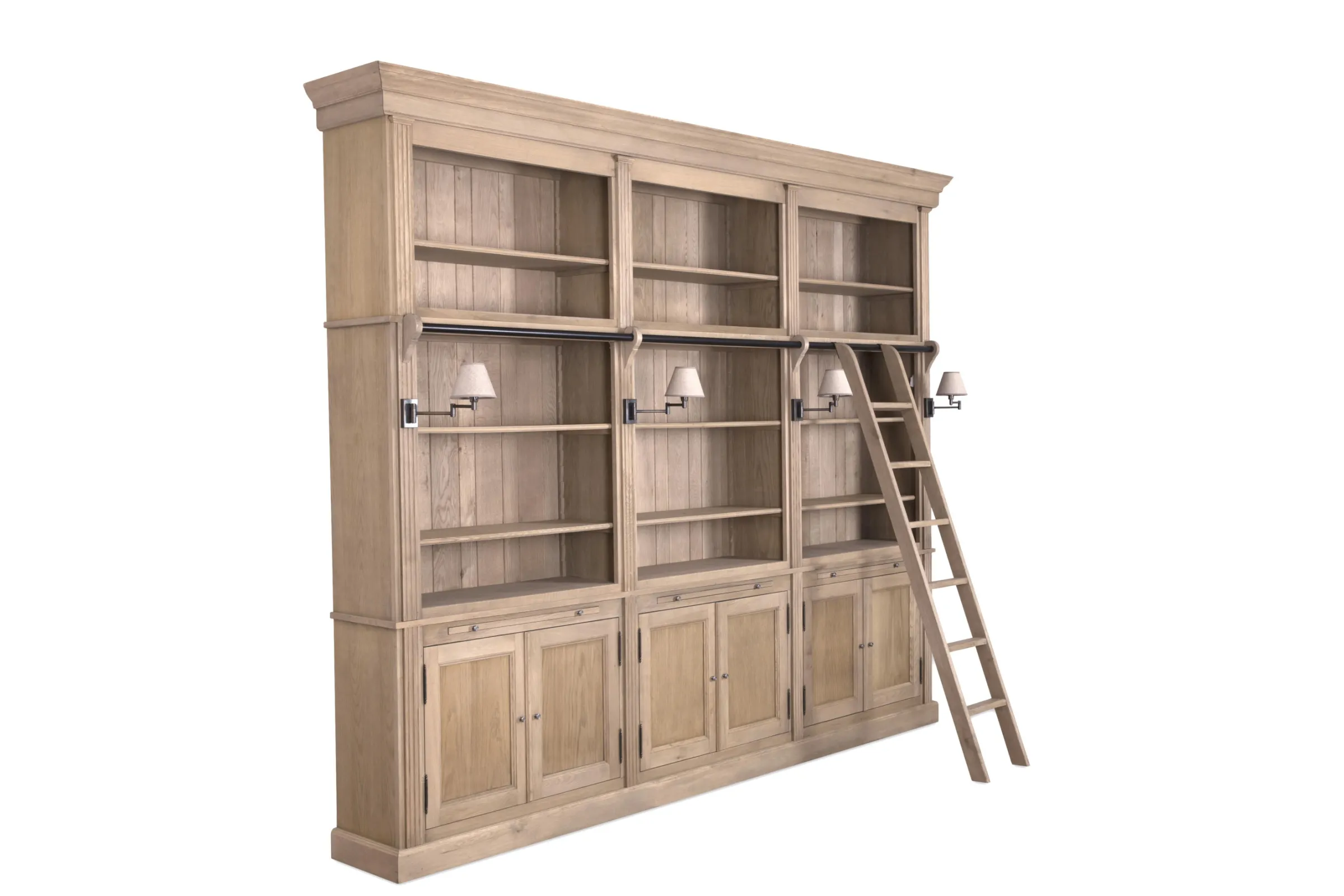 Flamant Balmore, Boekenkast, Verweerd Eiken, 3-Delig, Met Ladder^ Kasten