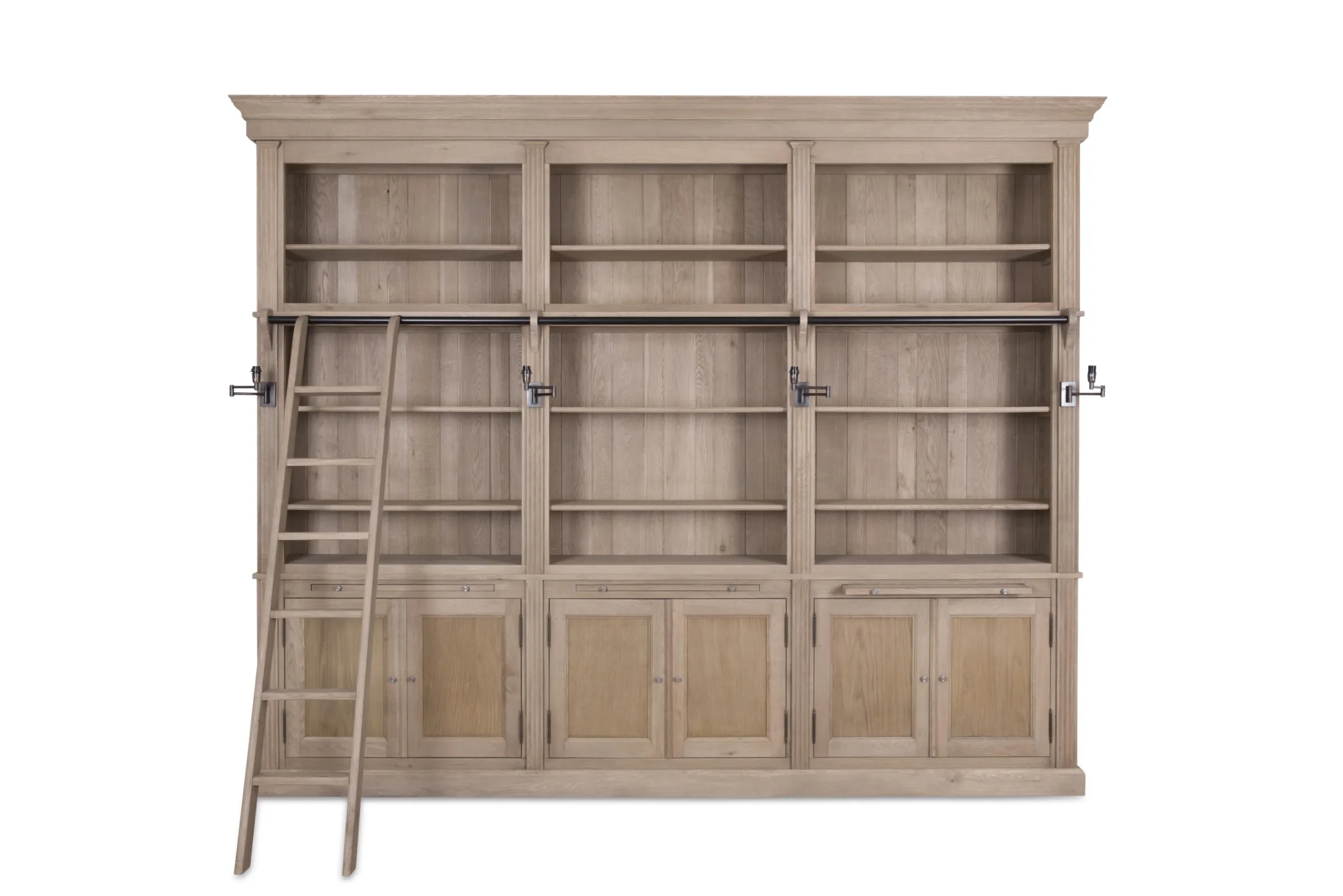 Flamant Balmore, Boekenkast, Verweerd Eiken, 3-Delig, Met Ladder^ Kasten