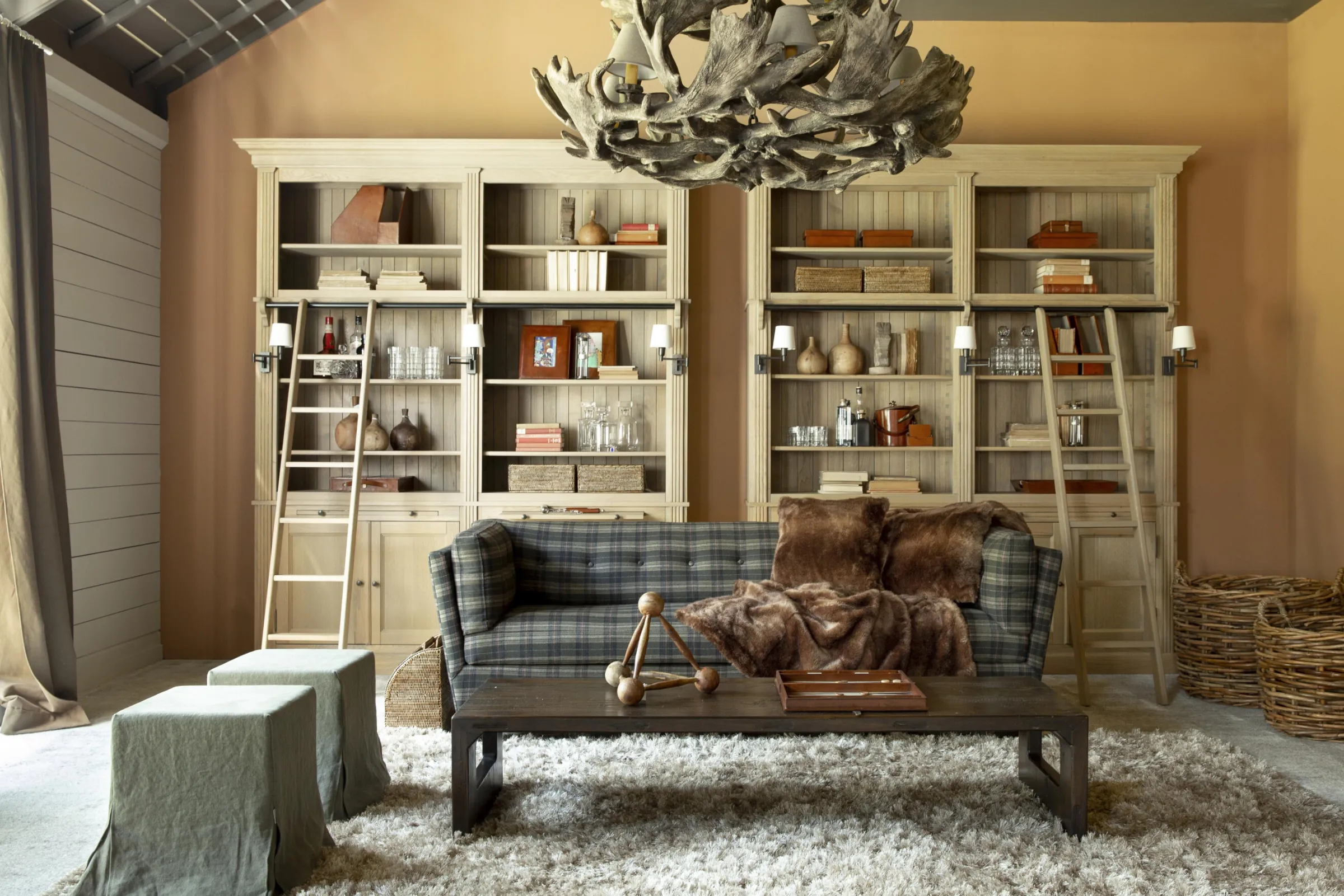 Flamant Balmore, Boekenkast, Verweerd Eiken, 2-Delig, Met Ladder^ Kasten