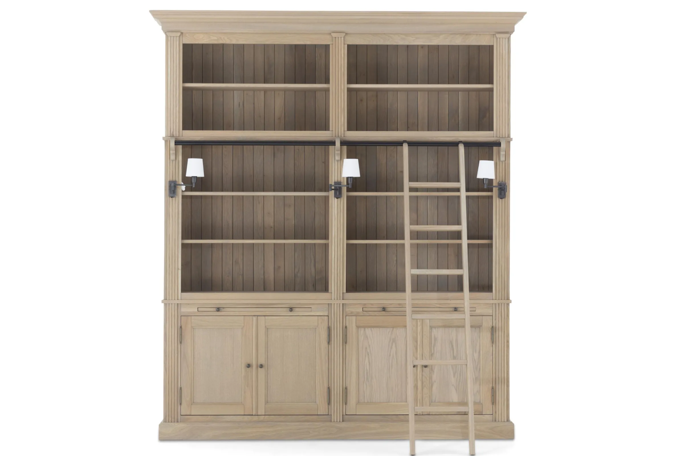 Flamant Balmore, Boekenkast, Verweerd Eiken, 2-Delig, Met Ladder^ Kasten