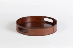 Flamant Manhattan, Dienblad, Bruin Leer, Rond^ Accessoires