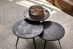 Flamant Robyn, Bijzettafel, Teruggewonnen Teak, Rond, Set Van 3^ Koffie Tafels